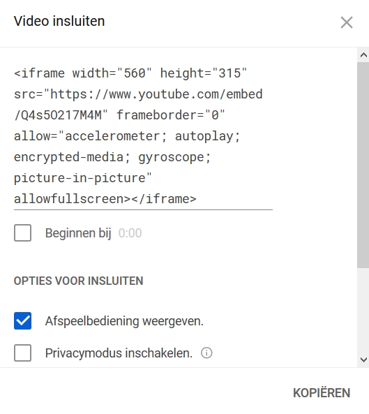 Insluiten op youtube